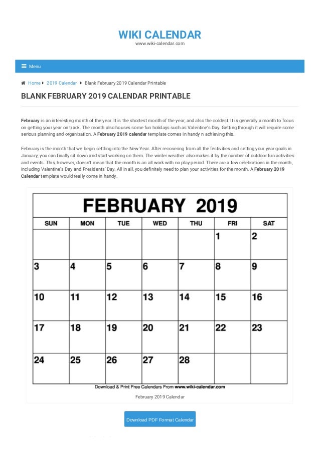 Blank February 2019 Calendar Printable photo regarding Calendar February Printable identify Blank February 2019 Calendar Printable